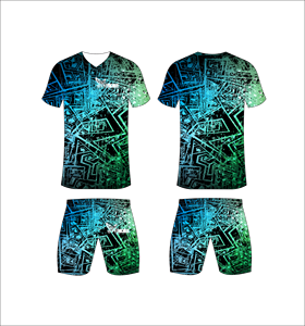 Conjunto de Uniforme de Fútbol Sublimado Personalizado, Patrón Geométrico Azul Verde, Transpirable, de Secado Rápido, Camiseta de Fútbol para Hombre y Niño - Product Image 1