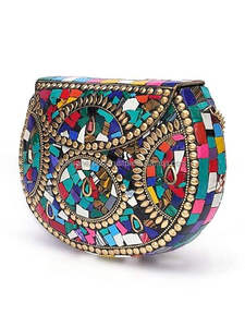 Bolso de Mano Clásico para Mujer, con Mosaico de Piedras de Colores Mezclados, Acabado Brillante, Forro de Terciopelo, Correa de Cadena, Forma Personalizable - Product Image 3