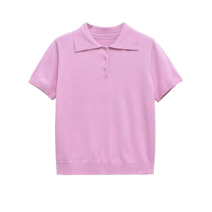 เสื้อโปโลถักแขนสั้นสีชมพูสำหรับผู้ชาย - Product Image 3