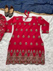 Traje Tradicional Indio para Mujer, Ecológico, Estilo Ramzan, Salwar Kameez, Traje Pakistaní, Pantalón Estilo Dhoti, Recto y Sencillo - Product Image 3