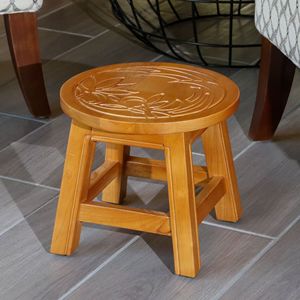 Carved Floral Wooden <b>Step</b> <b>Stool</b> Natural Design for <b>Stools</b> & Ottomans - Product Image 3