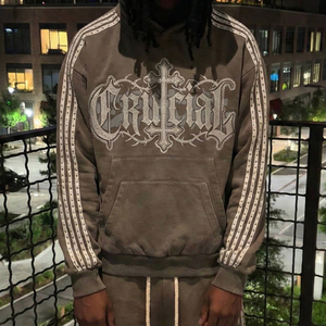 Sudadera con capucha de punto 100% algodón para hombre, personalizada al por mayor, lavado ácido, oversize, de alto gramaje, con bordado de pedrería y estampado, estilo streetwear 2026 - Product Image 3