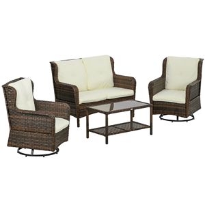 Set Divano da Esterno in Rattan Resistente alle Intemperie da 4 Pezzi con Sedie Girevoli a Dondolo per Giardino - Product Image 1