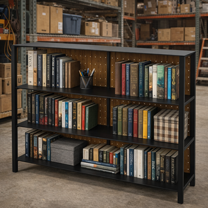 Estante de Almacenamiento de Cocina Metálico Contemporáneo, Marco de Acero Negro con Reverso de Metal Perforado, Estante Utilitario de Múltiples Niveles - Product Image 4