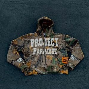 Sudadera con capucha de invierno de forro polar con cremallera, efecto desgastado, mezcla de algodón, lavado ácido, parche personalizado, aplique, bordado, diseña tu texto o logotipo - Product Image 1