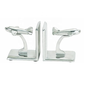 <b>Metal</b> Airplane Bookend Silver Finish Book Holder for Shelf <b>File</b> Magazines Decor Accent Ideal Gift for Office & Home Decor Accent - Product Image 1
