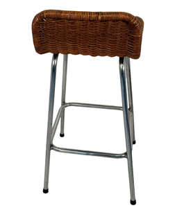 Tabouret de bar moderne en rotin tressé, siège en osier, dossier bas, structure en acier inoxydable, chaise d'îlot, vente en gros, directement de l'usine - Product Image 4