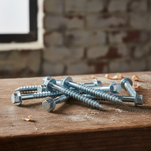 High Strength Class 4 Carbon Steel Sharp Point External Hex Head Coarse Wood Thread HRC22-32 White/Yellow Zinc Plated PDC Screw - Product Image 1