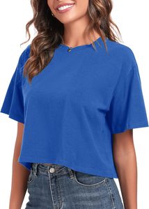 T-shirt court basique pour femme à manches courtes, en coton, style baby tee, avec logo brodé personnalisé, mode décontractée, vente en gros usine - Product Image 2