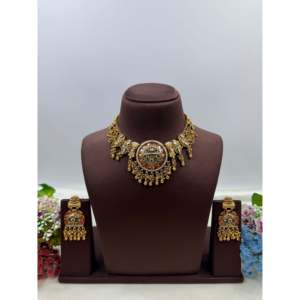 Indian Ethnic Laasya Chorski Gold Plated Bridal Necklace & Earring Set - Product Image 1