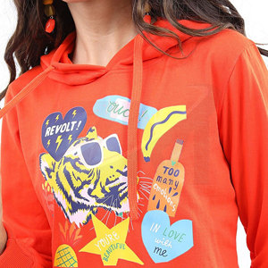 เสื้อฮู้ดสีส้มสำหรับผู้หญิง พิมพ์ลายเสือการ์ตูน แขนยาว เสื้อสเวตเชิ้ตลำลอง ผ้าฝ้ายถัก ระบายอากาศได้ดี - Product Image 4