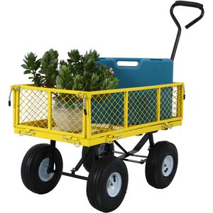 Carretilla de Jardín de Acero Amarillo con Capacidad para 550 lb y 3 Pies Cúbicos, con Laterales de Malla Extraíbles para Remolques Agrícolas - Product Image 4