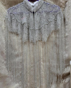 Cape de mariée de luxe en ivoire et argent, brodée à la main avec franges en cascade, couvre-épaules orné, écharpe de mariage, fournisseur OEM en gros - Product Image 5