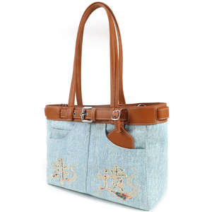 Sac à bandoulière en jean et cuir rétro pour femme, personnalisable avec logo, imperméable, antivol, doublure en coton - Product Image 2