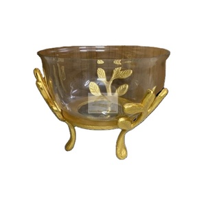 Bol en verre fantaisie avec support en aluminium en métal couleur dorée meilleur produit du marché de l'inde vaisselle ustensiles de table Supplie - Product Image 1