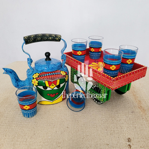 theperfectbazaar Eco-Friendly Classic Aluminium Handpainted Kettle <b>Set</b> (1 Kettle + 6 Glasses + Cart) Decorative <b>Gift</b> <b>Set</b> - Product Image 3