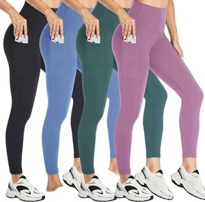 Women's High Waisted Full Length <b>Leggings</b> With <b>Pockets</b> Solid Color Stretchy Sporty Yoga Pants For All Seasons - Product Image 5