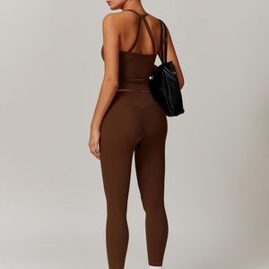Conjuntos de Yoga Profesionales para Mujer, Personalizados, de 2 Piezas, con Frente Sólido, en Spandex/Nylon, Ropa Deportiva para Entrenamiento y Fitness, Transpirable y de Secado Rápido - Product Image 2