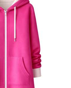 Sweat-shirt à capuche long rose vif pour femme, en polaire, avec poches kangourou, vêtement d'hiver décontracté et chaud, fabrication OEM personnalisée - Product Image 5