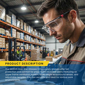 ANSI Z87+ Certified <b>frameless</b> with anti-slip tips protective goggles for construction and renovation work - Product Image 6