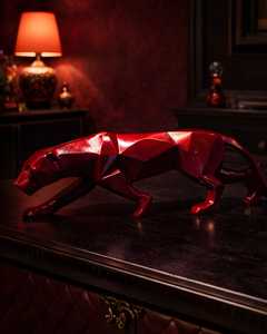 Modern & Wild Geometric Red Panther Brass Sculpture Handmade Eco-Friendly Artistic Floor <b>Decor</b> Living Room - Product Image 3