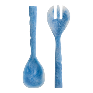 Service à salade artisanal en résine bleu sarcelle et blanc, moderne, luxueux, écologique, compatible lave-vaisselle et micro-ondes, FAIZA CRAFT - Product Image 1