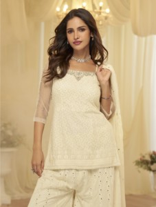Georgette Free Size Stitched <b>Suit</b> with <b>Chikankari</b> Embroidery Work - Product Image 5
