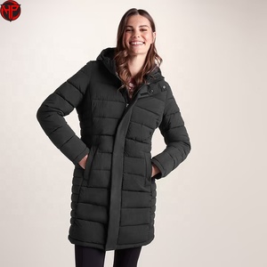 Manteau long matelassé pour femme avec capuche, doudoune d'hiver, vêtement d'extérieur pour temps froid - Product Image 1