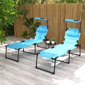 Outdoor <b>Pool</b> Sun <b>Tanning</b> Chairs Set of 2 Blue 4 Position Reclining Chaise Lounge Sunroof Headrests Aluminum Frame for Gym Use - Product Image 2