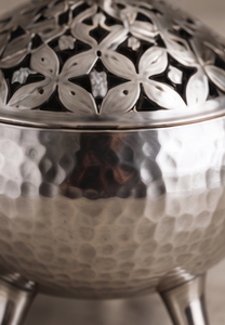 Metal Incense <b>Burner</b> <b>Silver</b> Hammered Tripod Cauldron Censer Floral Cutout Domed Lid Wholesale - Product Image 5