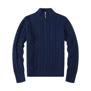 Pull-over à manches longues en tricot torsadé avec col roulé et fermeture éclair, logo brodé, cardigan pour homme, fabriqué par Triveers - Product Image 5