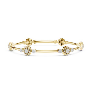 Round Brilliant Lab Grown Diamond Flower Station <b>Bangle</b> 10K 14K Solid Gold Classic Style Everyday Wear <b>Bangle</b> Wholesale Supplier - Product Image 4