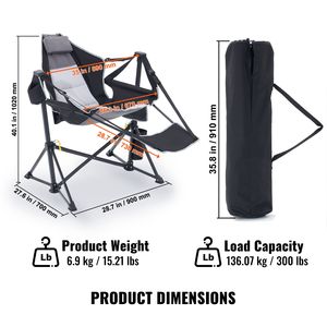 Sedia Amaca da Campeggio Reclinabile con Poggiatesta, Capacità 136 kg, Sedia a Dondolo Pieghevole con Poggiapiedi e Borsa Portaoggetti - Product Image 4