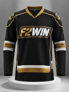 Camiseta de Hockey sobre Hielo para Hombre F2WIN, Cuello en V, Manga Larga, Malla Sublimada Transpirable, Ropa Deportiva Negra, Dorada y Blanca, Nombre del Equipo Personalizado - Product Image 1