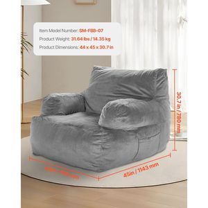 Divano a sacco per adulti soffice peluche imbottitura in schiuma ad alta densità comodo comodo per soggiorno camera da letto Grey - Product Image 2
