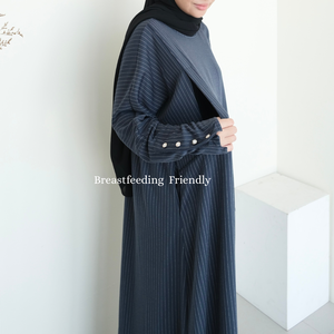 Robe maxi à boutons ByMeldev Kala Stripes Abaya pour femmes musulmanes Umroh Busui Nonbusui Jumbo - Product Image 3