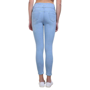 Jean slim ajusté pour femme de haute qualité, personnalisable, fabriqué au Bangladesh, couleur unie, délavé avec décoration en dentelle brodée - Product Image 2