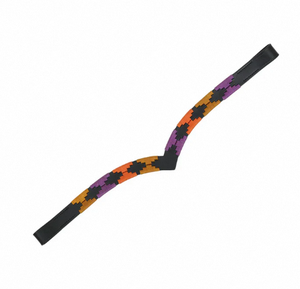 Diadema de Cuero para Caballo Polo, Diseño Artesanal, Cuero Curtido Vegetal |   Amarillo Ocre, Morado y Naranja - Product Image 4