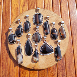 Collar de Plata con Colgante de Ágata Natural de Botsuana, Joyería Artesanal de Piedras Preciosas para Mujer, Estilo Bohemio Tibetano, Venta al Por Mayor - Product Image 2