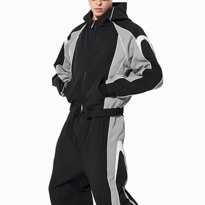 Survêtement coupe-vent pour homme, couleur noire, manches longues, capuche, fermeture éclair, coupe ample, streetwear, respirant, polyester, nylon - Product Image 6
