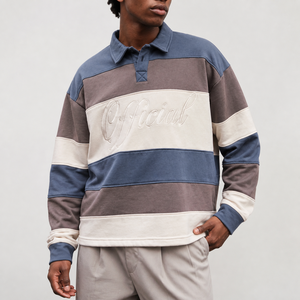 Pull rayé de qualité supérieure pour homme, chemise polo rétro à manches longues pour homme, en coton tricoté, logo personnalisé, chemise de rugby pour homme - Product Image 1