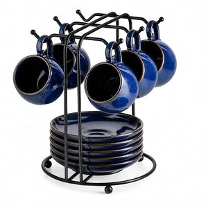 Support à tasses minimaliste en métal avec rangement pour assiettes, organisateur de vaisselle de cuisine à double niveau sur pied, noir - Product Image 3