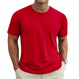 เสื้อยืดคอกลมแขนสั้นผู้ชายแบบลำลองทรงปกติสีทึบสีแดง 2027 - Product Image 1
