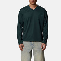 T-shirt décontracté pour homme, vert foncé, à manches courtes, col en V, coupe ajustée, respirant, en jersey tricoté, 100 % polyester, couleur unie