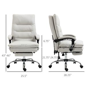 Cream White Microfiber <b>Reclining</b> Office Chair with Heated Massage and Vibration Footrest Armrest Chair - Product Image 3