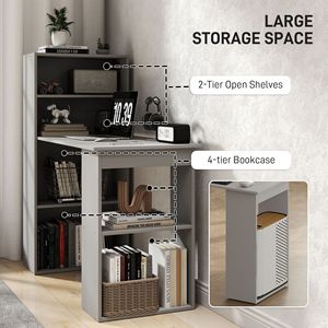 Scrivania Moderna Compatta Grigia con 6 Ripiani Portaoggetti, Tavolo da Scrittura e Postazione di Lavoro con Libreria per Ufficio Domestico - Product Image 5