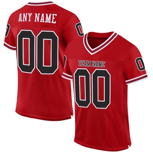 Wholsale Direct OMMIZ INDUSTRY Custom <b>Red</b> Black-White <b>Mesh</b> Authentic Throwback Football Jersey - Product Image 1