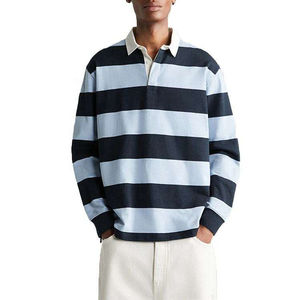 Polo de Alta Calidad para Hombre con Logotipo Personalizado, Polo Transpirable de Rayas Oversize, Polo Casual de Manga Larga de Algodón para Invierno - Product Image 1