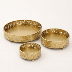 Unique <b>Gold</b> Metal Moon and Star Cutout Ramadan <b>Serving</b> <b>Tray</b> Set for Eid Mubarak Decoration for <b>Serving</b> Dates Sweets & Dry Fruits - Product Image 3