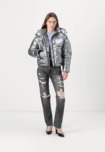 High Street Custom Elastic Bottom Cuff Full Zip Metallic Shiny Gold <b>Quilted</b> Waterproof Windproof Puffer Jacket Autumn Crop Women - Product Image 2